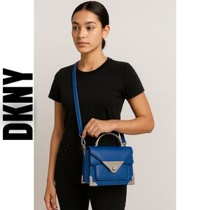DKNY Mini Jaxone Top-Handle Patent Leather Purse-Blue